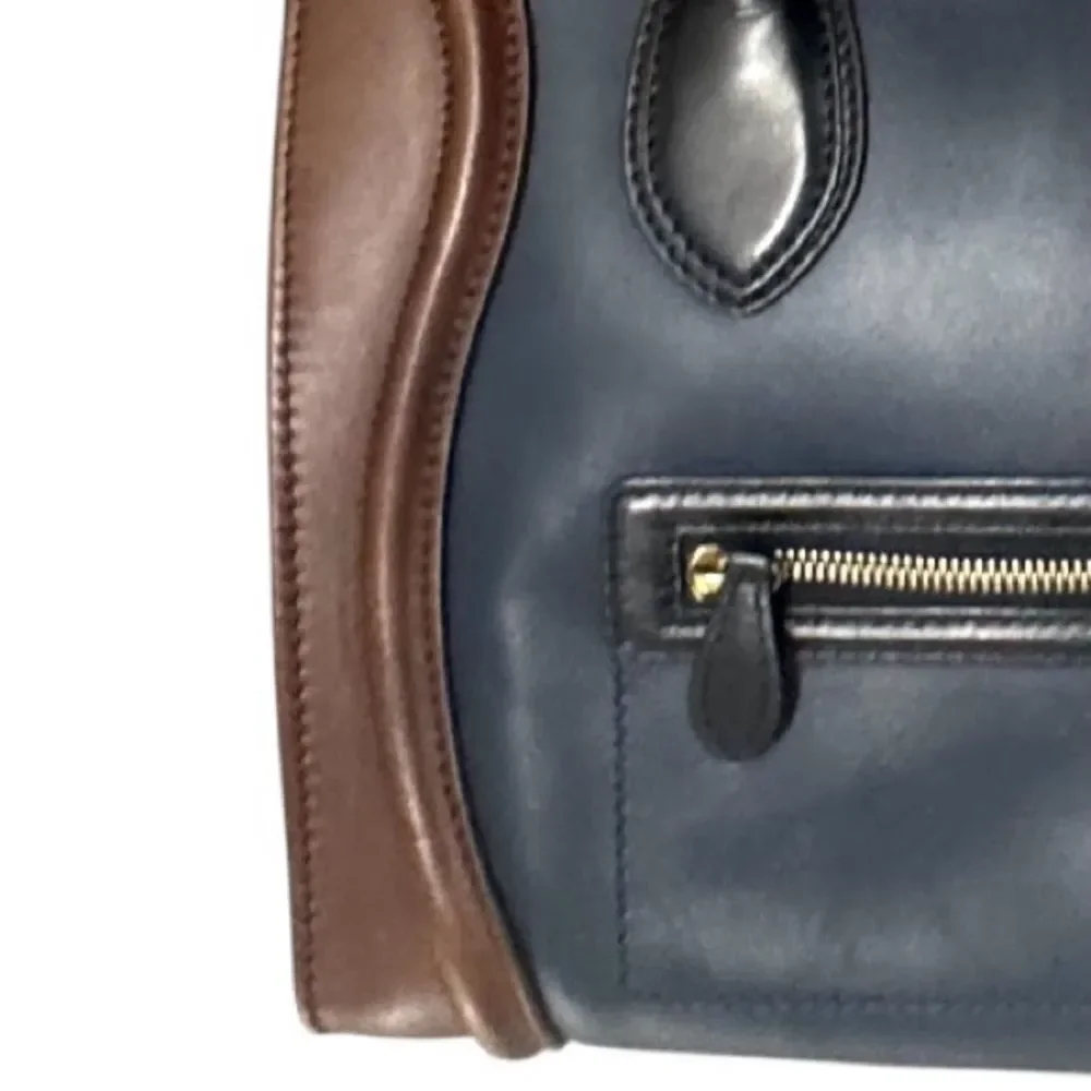 Celine Tricolor Navy Blue Brown & Black Mini Luggage Tote Bag Auth
